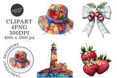 Retro Summer Strawberry Patchwork PNG Product Image 1