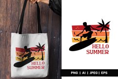Hello Summer, Retro, Silhouette of a Surfing Skeleton Product Image 1