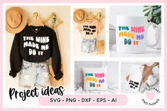 "The Wine Made Me Do It" quote on several different products including jumpers, shirts and mugs.