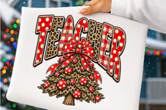 Teacher Christmas Leopard Buffalo Plaid PNG | Christmas Tree Product Image 3