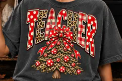 Teacher Christmas Leopard Buffalo Plaid PNG | Christmas Tree Product Image 4