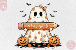 Retro Teacher Halloween Pumpkin PNG Product Image 1