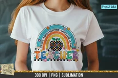Retro Rainbow Teacher design that is available at 300dpi PNG to use for Sublimation, iron-on transfer, DTG Printing and normal printing.