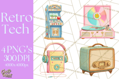 Retro Tech Clipart PNG Vintage Electronics Illustration Product Image 1