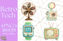 Retro Tech Clipart PNG Vintage Electronics Illustration Product Image 1