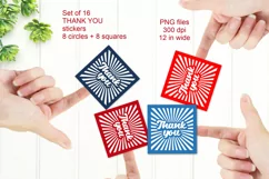 Retro Thank You Stickers PNG files Set of 16
