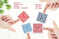 Retro Thank You Stickers PNG files Set of 16