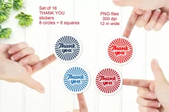 Retro Thank You Stickers PNG files Set of 16