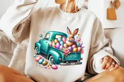 Easter Retro Truck PNG, Easter Bunny PNG, Happy Easter PNG Product Image 1