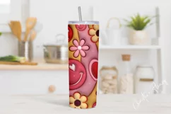 3D Inflated Retro Valentine Smiley Face Tumbler Wrap PNG Product Image 2