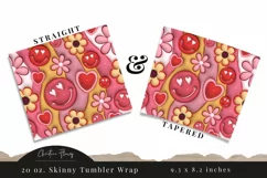 3D Inflated Retro Valentine Smiley Face Tumbler Wrap PNG Product Image 3