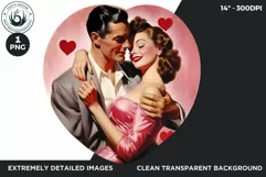 Romantic retro Couple in a Pink Heart Clipart, Valentine Product Image 2