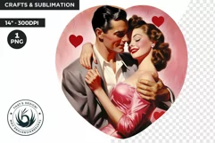 Romantic retro Couple in a Pink Heart Clipart, Valentine Product Image 1