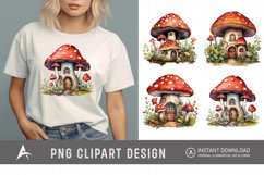 Retro Watercolor Mushroom House Clipart Product Image 1