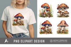 Retro Watercolor Mushroom House Clipart Product Image 1