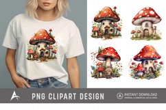 Retro Watercolor Mushroom House Clipart Product Image 1