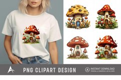 Retro Watercolor Mushroom House Clipart Product Image 1