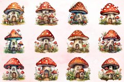 Retro Watercolor Mushroom House Clipart Bundle Product Image 2