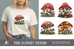 Retro Watercolor Mushroom House Clipart Product Image 1