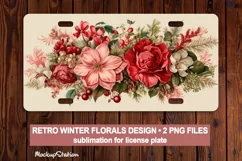 Christmas License Plate PNG | Retro Winter Florals Car Plate Product Image 1