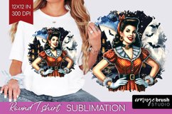 Witch Round Tshirt Background - Retro Halloween PNG Product Image 1