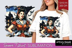 Witch Square Tshirt Background - Retro Halloween PNG Product Image 1