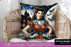 Retro Witch Pillow Cover - Halloween Pillow Sublimation PNG Product Image 1