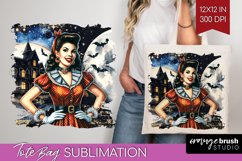 Witch Tote Bag Sublimation - Retro Halloween Tote Bag PNG Product Image 1