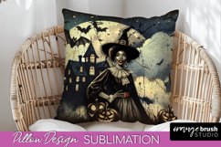 Retro Witch Pillow Cover - Halloween Pillow Sublimation PNG Product Image 1