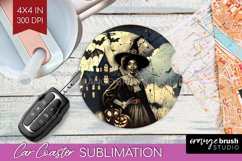 Witch Car Coaster - Retro Halloween Coaster PNG Sublimation Product Image 1