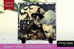 Witch Slate PNG - Retro Halloween Square Slate Sublimation Product Image 1