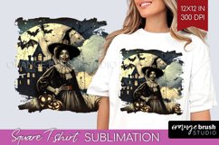 Witch Square Tshirt Background - Retro Halloween PNG Product Image 1