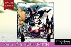Witch Slate PNG - Retro Halloween Square Slate Sublimation Product Image 1