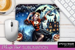 Retro Witch Mouse Pad - Halloween Mousepad Sublimation PNG Product Image 1