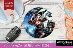 Witch Car Coaster - Retro Halloween Coaster PNG Sublimation Product Image 1