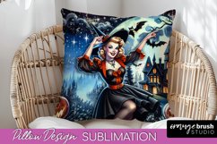 Retro Witch Pillow Cover - Halloween Pillow Sublimation PNG Product Image 1