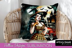 Retro Witch Pillow Cover - Halloween Pillow Sublimation PNG Product Image 1