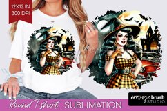 Witch Round Tshirt Background - Retro Halloween PNG Product Image 1