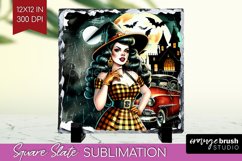 Witch Slate PNG - Retro Halloween Square Slate Sublimation Product Image 1