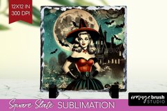 Witch Slate PNG - Retro Halloween Square Slate Sublimation Product Image 1