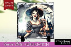 Witch Slate PNG - Retro Halloween Square Slate Sublimation Product Image 1