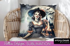 Retro Witch Pillow Cover - Halloween Pillow Sublimation PNG Product Image 1