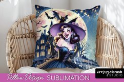 Retro Witch Pillow Cover - Halloween Pillow Sublimation PNG Product Image 1