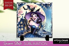 Witch Slate PNG - Retro Halloween Square Slate Sublimation Product Image 1
