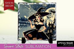 Witch Slate PNG - Retro Halloween Square Slate Sublimation Product Image 1