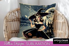 Retro Witch Pillow Cover - Halloween Pillow Sublimation PNG Product Image 1