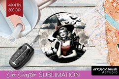 Witch Car Coaster - Retro Halloween Coaster PNG Sublimation Product Image 1