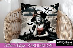 Retro Witch Pillow Cover - Halloween Pillow Sublimation PNG Product Image 1