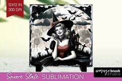 Witch Slate PNG - Retro Halloween Square Slate Sublimation Product Image 1