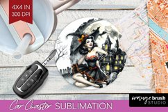 Witch Car Coaster - Retro Halloween Coaster PNG Sublimation Product Image 1